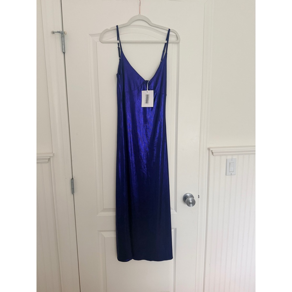 Runaway The Label Halo Long Midi Dress Azure Blue Metallic Slip Dress Size M - Picture 5 of 6